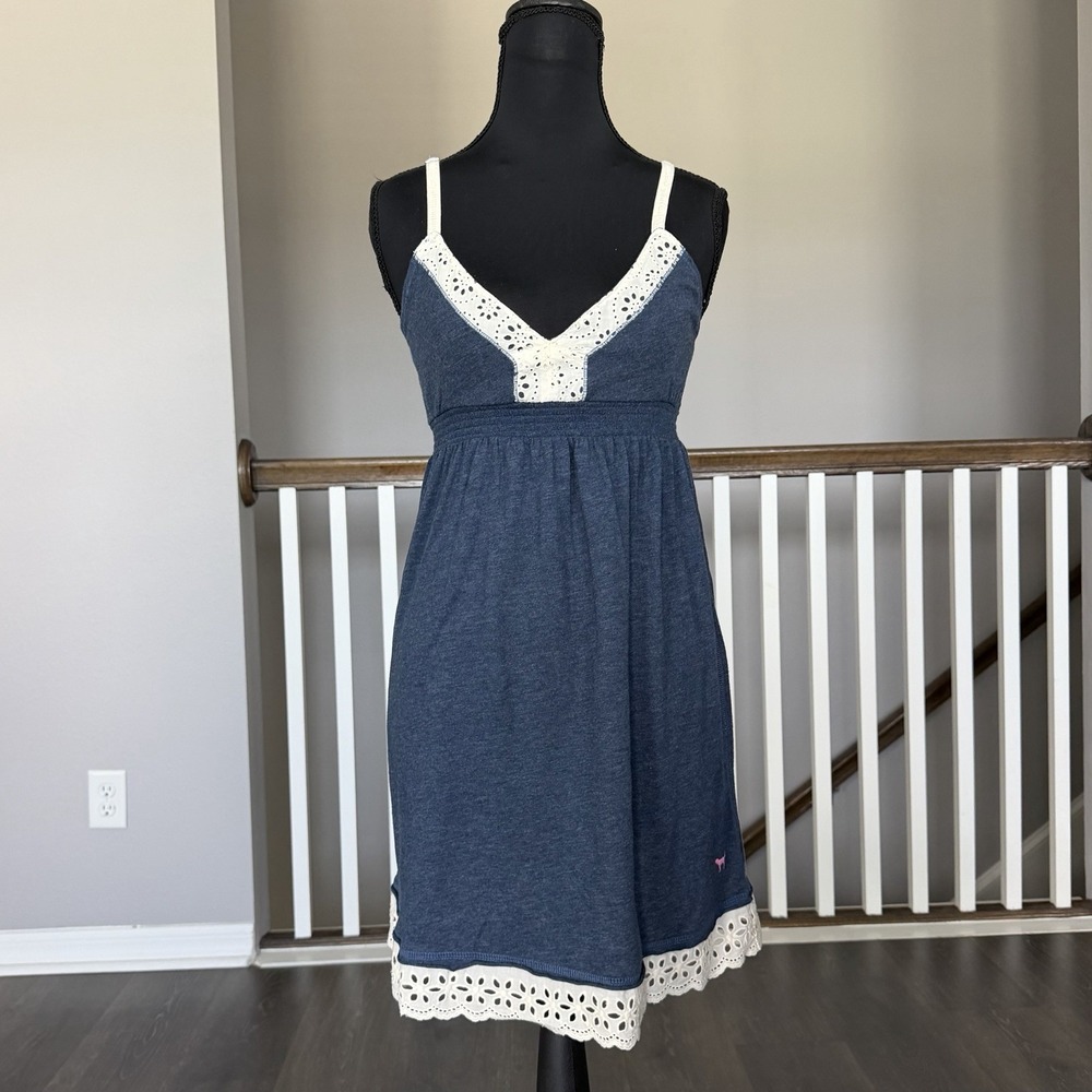 Victoria Secret Pink Vintage Y2K Lace Eyelet Hem Babydoll Dress Medium Retro